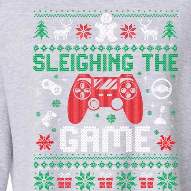 Sleighing The Game Ugly Christmas Sweater Gamer Video Game Gift Cropped Pullover Crew