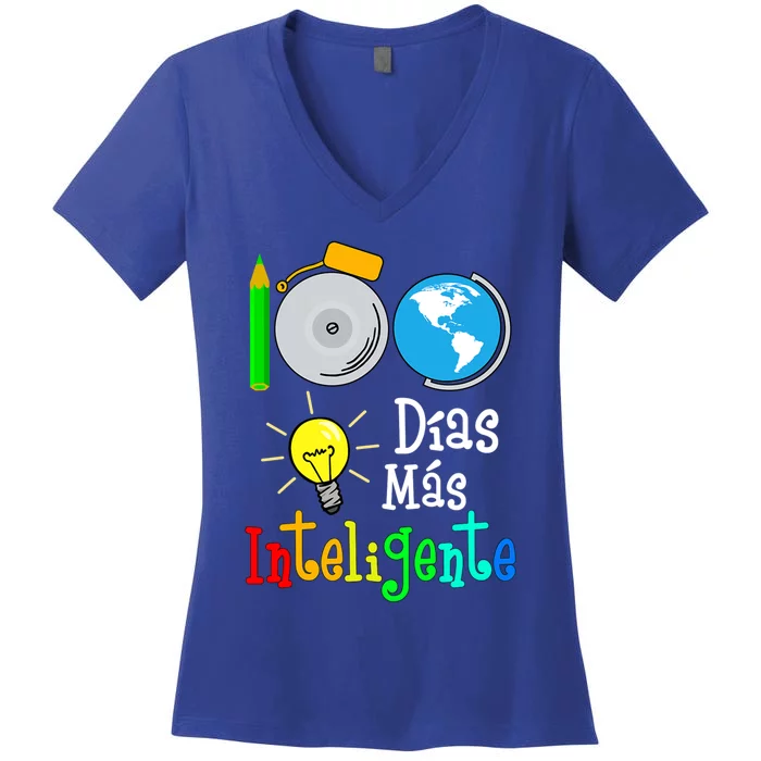 Spanish Teacher Gift 100 Days Smarter 100th Day Of School Great Gift Women's V-Neck T-Shirt