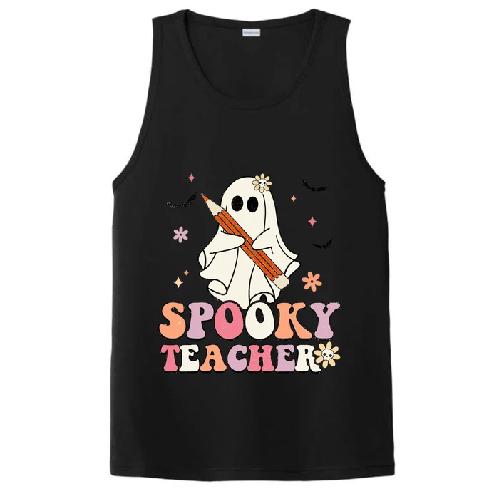 Spooky Teacher Ghost Halloween Groovy Retro Trick Or Treat Performance Tank