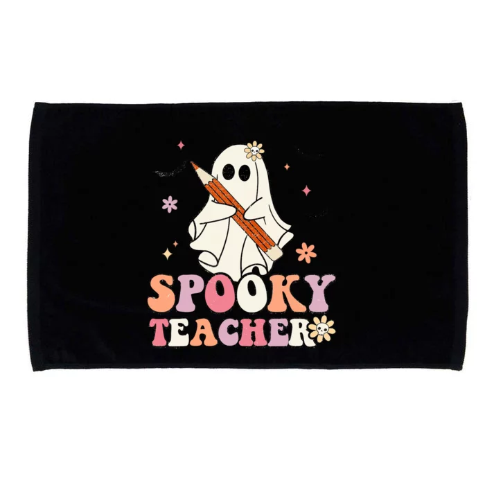 Spooky Teacher Ghost Halloween Groovy Retro Trick Or Treat Microfiber Hand Towel