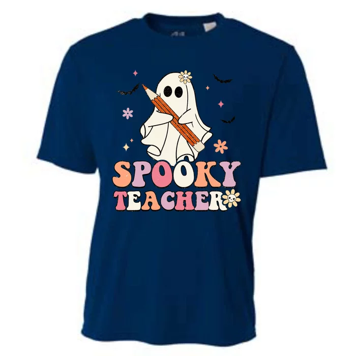 Spooky Teacher Ghost Halloween Groovy Retro Trick Or Treat Cooling Performance Crew T-Shirt