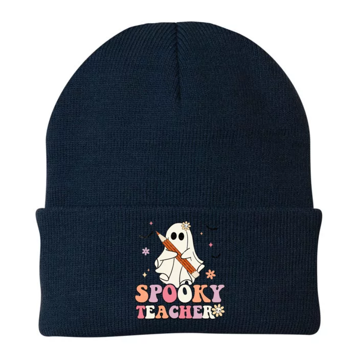 Spooky Teacher Ghost Halloween Groovy Retro Trick Or Treat Knit Cap Winter Beanie