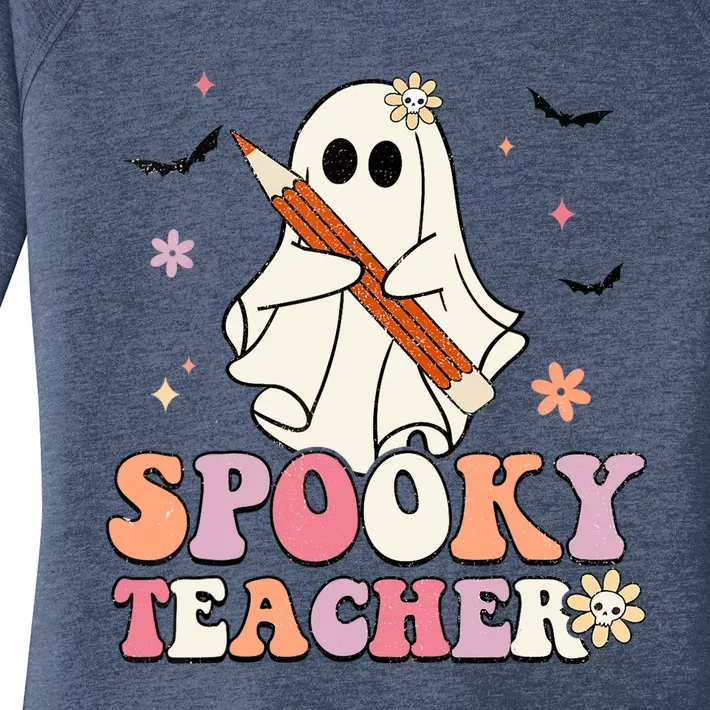 Spooky Teacher Ghost Halloween Groovy Retro Trick Or Treat Women's Perfect Tri Tunic Long Sleeve Shirt