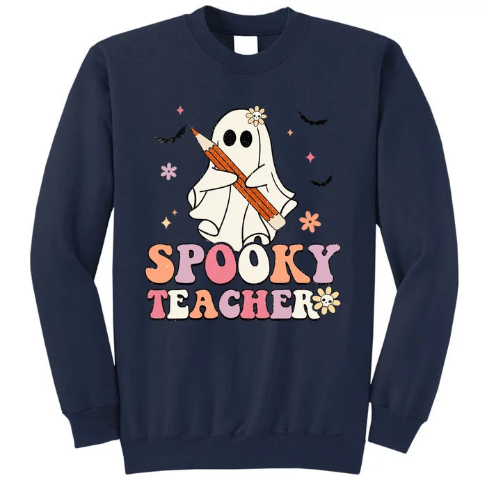 Spooky Teacher Ghost Halloween Groovy Retro Trick Or Treat Tall Sweatshirt