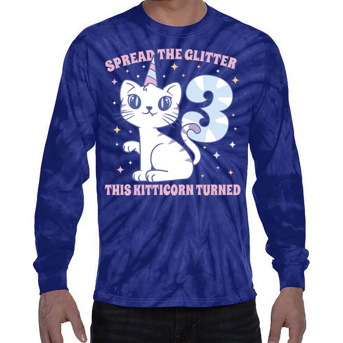 Spread The Glitter This Kitticorn Turned 3 Birthday Gift Tie-Dye Long Sleeve Shirt