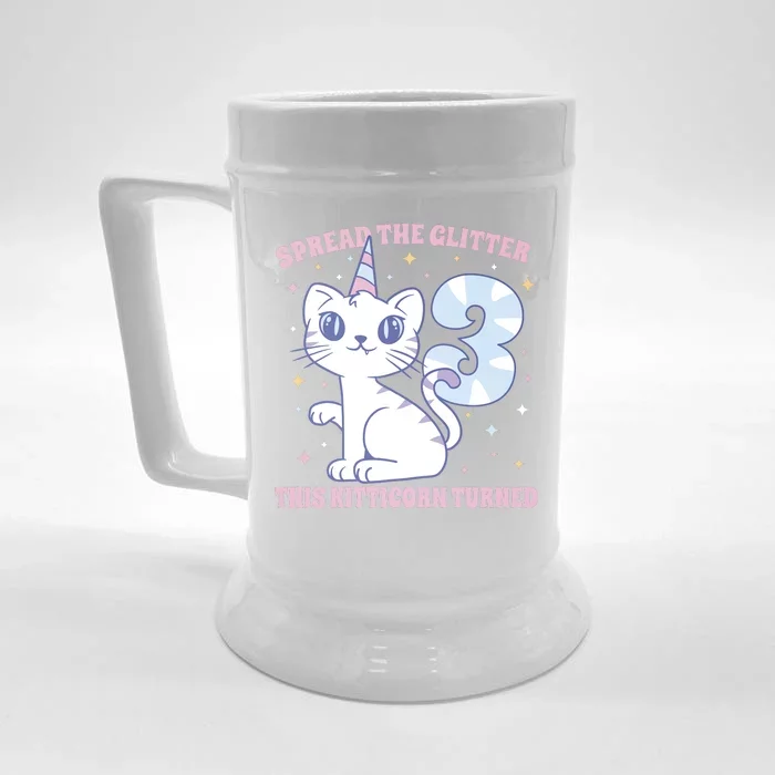 Spread The Glitter This Kitticorn Turned 3 Birthday Gift Front & Back Beer Stein