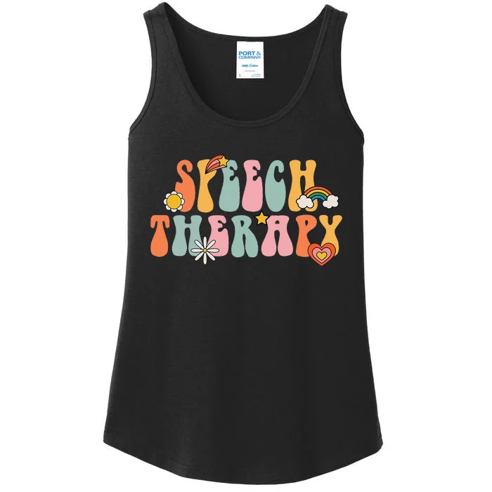 Speech Therapy Groovy Retro Vintage Ladies Essential Tank