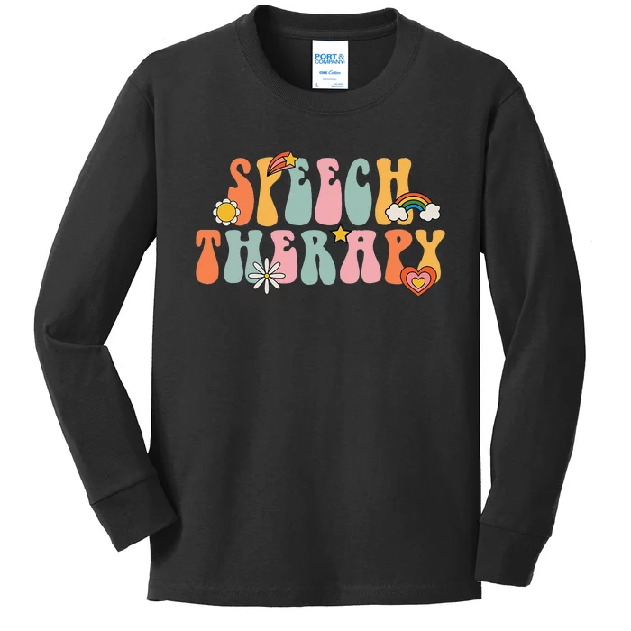 Speech Therapy Groovy Retro Vintage Kids Long Sleeve Shirt