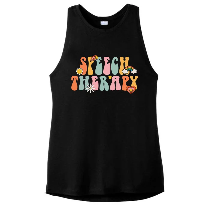 Speech Therapy Groovy Retro Vintage Cute Ladies Tri-Blend Wicking Tank