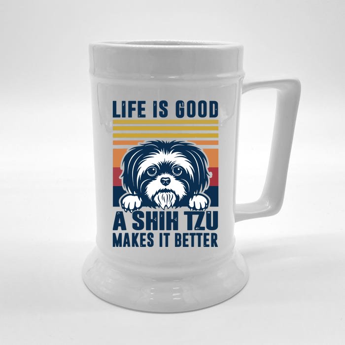 Shih Tzu Gifts For Men Women Shitzu Dog Mom Dad Shih Tzu Front & Back Beer Stein