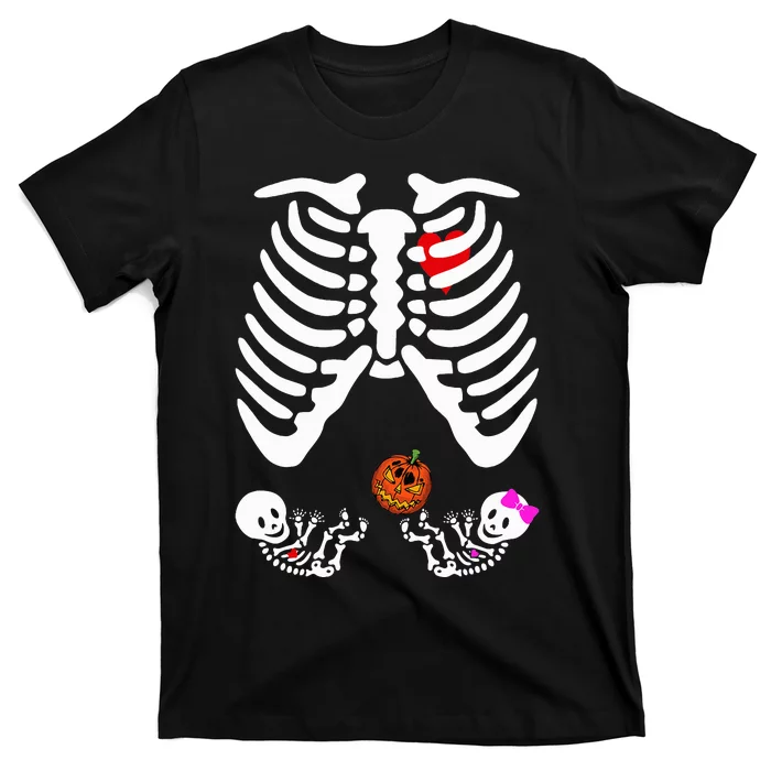 Skeleton Twins Girl Boy Pregnancy Halloween Costume T-Shirt