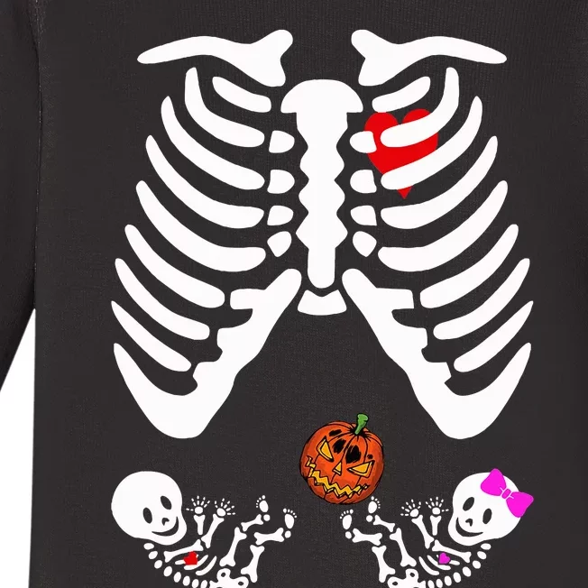 Skeleton Twins Girl Boy Pregnancy Halloween Costume Baby Long Sleeve Bodysuit