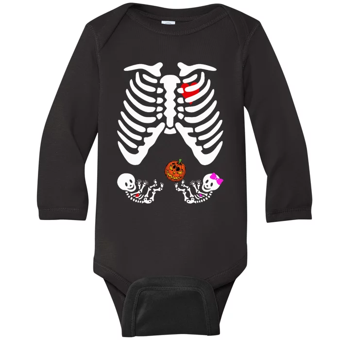 Skeleton Twins Girl Boy Pregnancy Halloween Costume Baby Long Sleeve Bodysuit