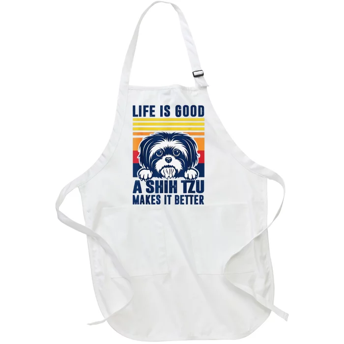 Shih Tzu Gifts For  Shitzu Dog Mom Dad Shih Tzu Full-Length Apron With Pocket