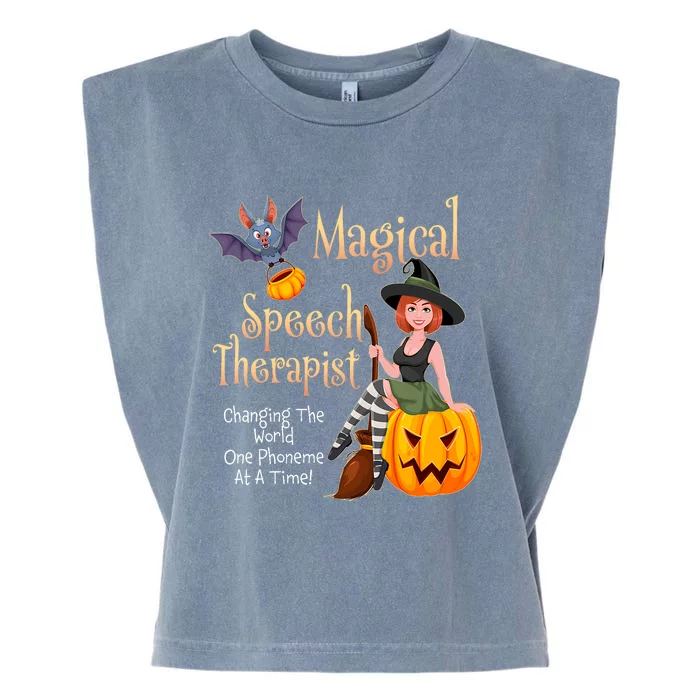 Speech Therapy Halloween Magical Therapist Witch Garment-Dyed Women's Muscle Tee