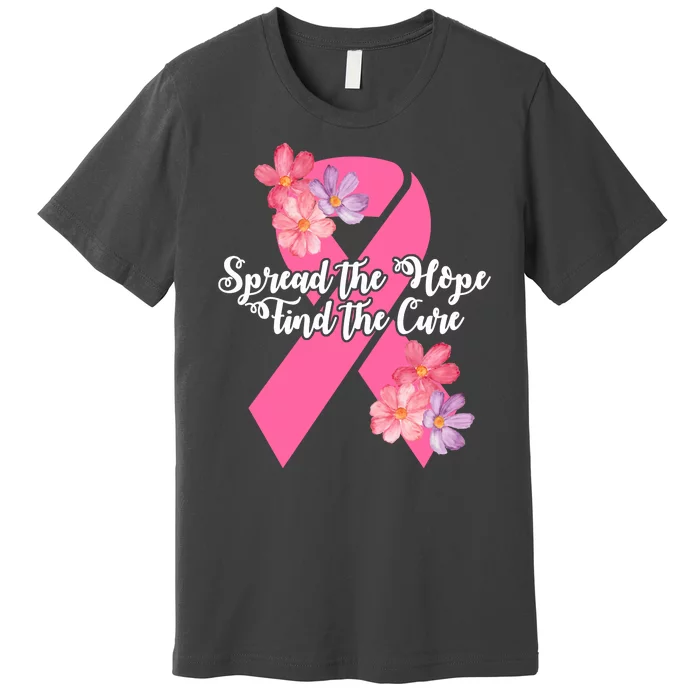 Spread The Hope Find The Cure Breast Cancer Floral Ribbon Premium T-Shirt