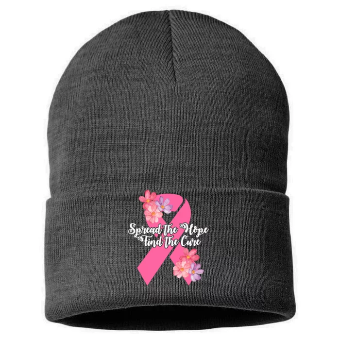 Spread The Hope Find The Cure Breast Cancer Floral Ribbon Sustainable Knit Beanie