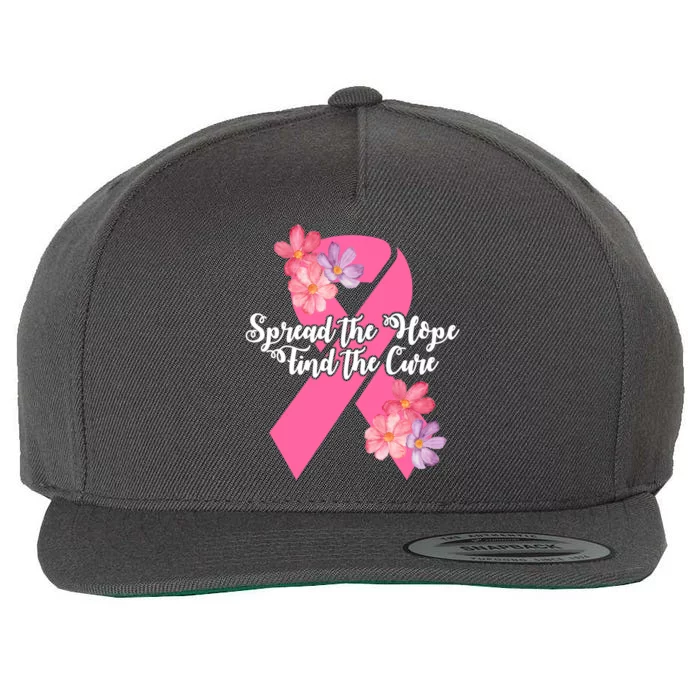 Spread The Hope Find The Cure Breast Cancer Floral Ribbon Wool Snapback Cap