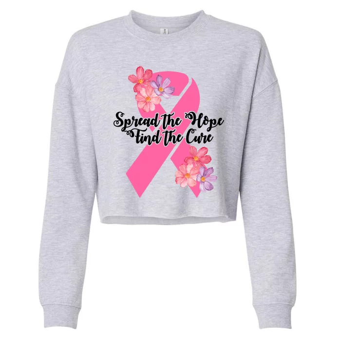 Spread The Hope Find The Cure Breast Cancer Floral Ribbon Cropped Pullover Crew