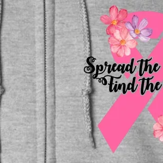 Spread The Hope Find The Cure Breast Cancer Floral Ribbon Full Zip Hoodie