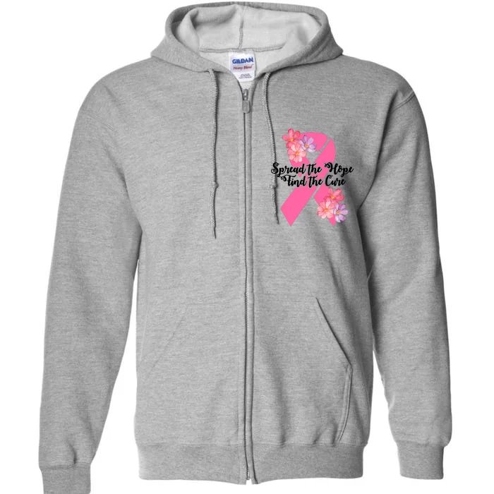 Spread The Hope Find The Cure Breast Cancer Floral Ribbon Full Zip Hoodie