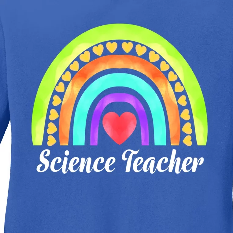 Science Teacher Hearts And Rainbows Great Gift Ladies Long Sleeve Shirt