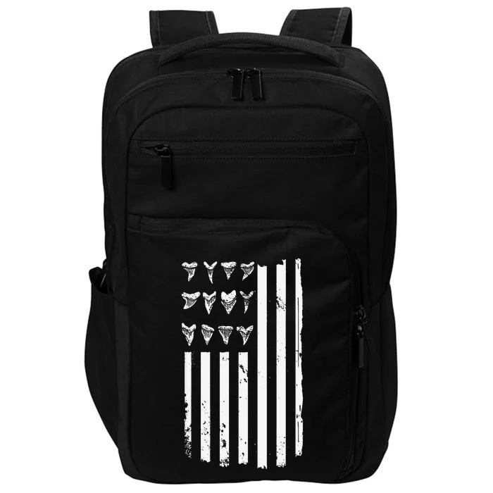 Shark Tooth Hunting American Flag Design for Fossil Hunter Impact Tech Backpack