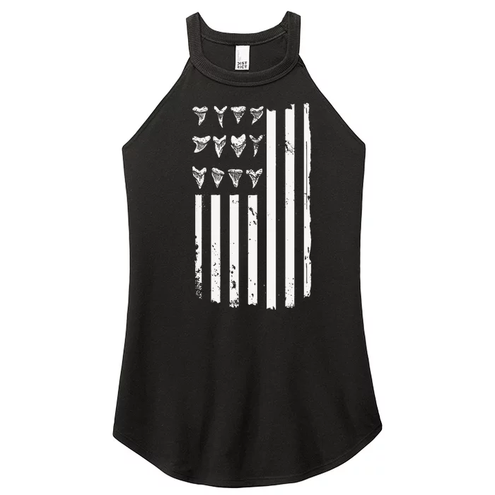 Shark Tooth Hunting American Flag Design for Fossil Hunter Women’s Perfect Tri Rocker Tank