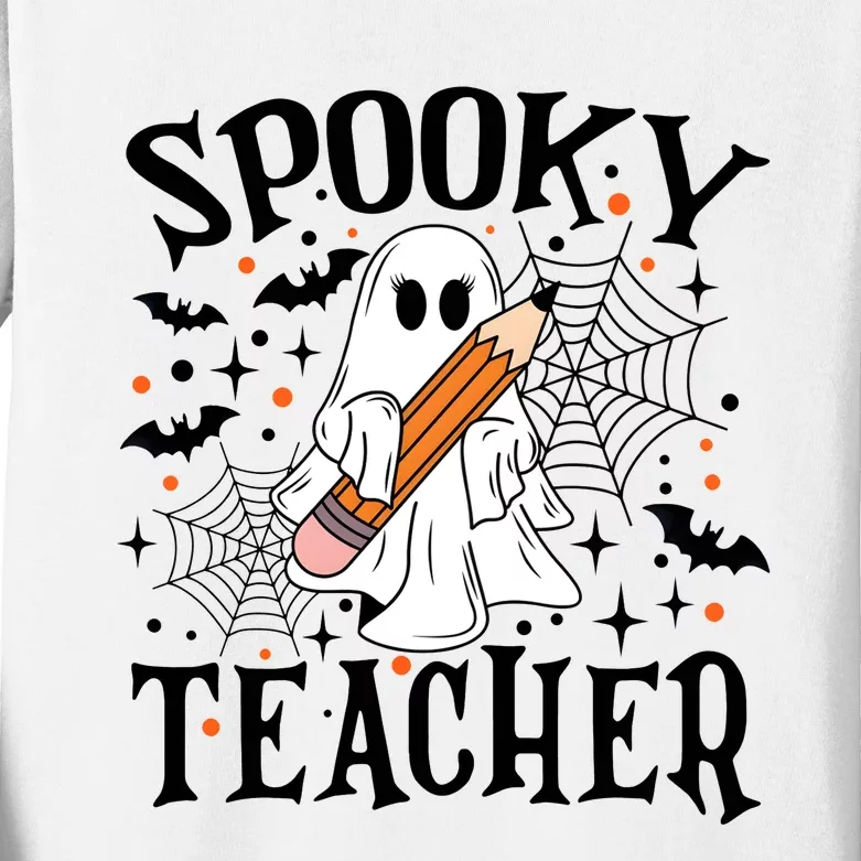 Spooky Teacher Halloween Funny Ghost Kids Long Sleeve Shirt