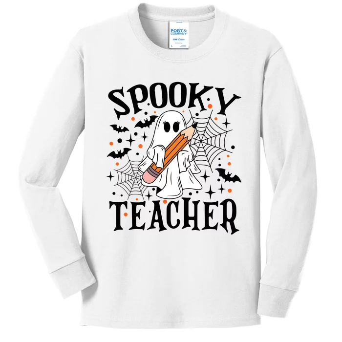 Spooky Teacher Halloween Funny Ghost Kids Long Sleeve Shirt