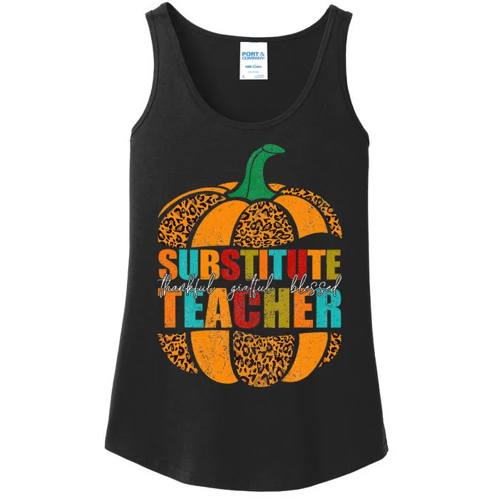 Substitute Teacher Halloween Thankful Grateful Pumpkin Ladies Essential Tank