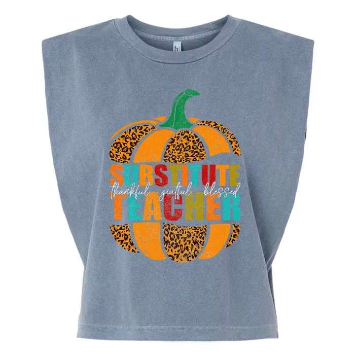 Substitute Teacher Halloween Thankful Grateful Pumpkin Garment-Dyed Women's Muscle Tee