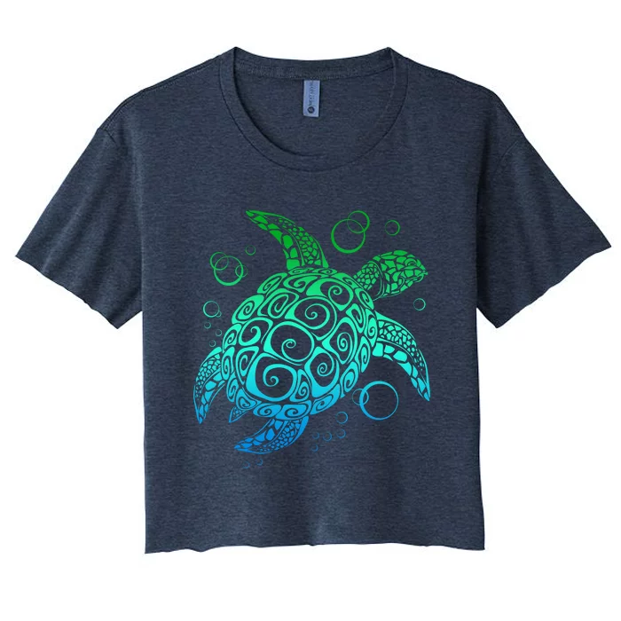 Sea Turtle Hawaiian Honu Long Women's Crop Top Tee