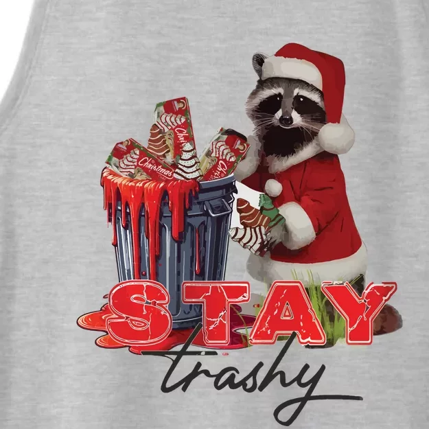 Stay Trashy Holiday Trash Panda Racoon Christmas Ladies Tri-Blend Wicking Tank