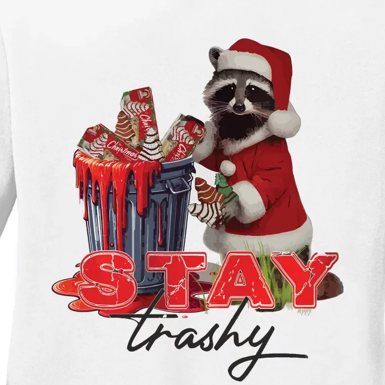 Stay Trashy Holiday Trash Panda Racoon Christmas Ladies Long Sleeve Shirt