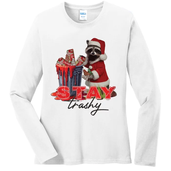 Stay Trashy Holiday Trash Panda Racoon Christmas Ladies Long Sleeve Shirt