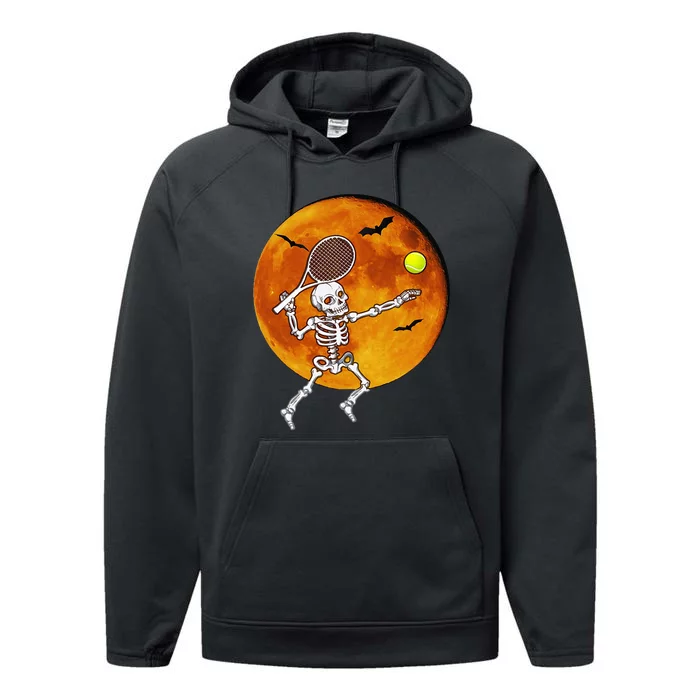 Skeleton Tennis Halloween Racket Ball Performance Fleece Hoodie