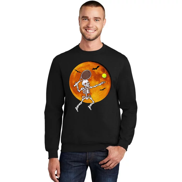 Skeleton Tennis Halloween Racket Ball Tall Sweatshirt