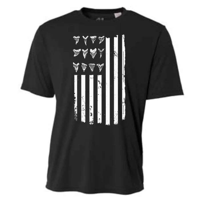 Shark Tooth Hunting American Flag Design For Fossil Hunter Cooling Performance Crew T-Shirt