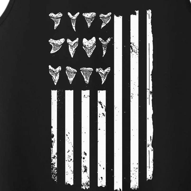 Shark Tooth Hunting American Flag Design For Fossil Hunter Performance Tank