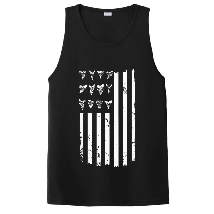 Shark Tooth Hunting American Flag Design For Fossil Hunter Performance Tank