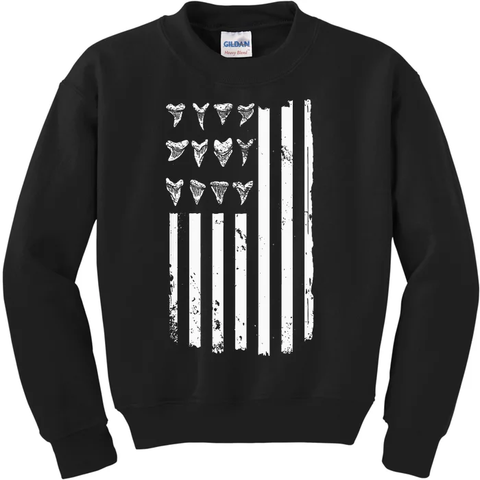 Shark Tooth Hunting American Flag Design For Fossil Hunter Kids Sweatshirt