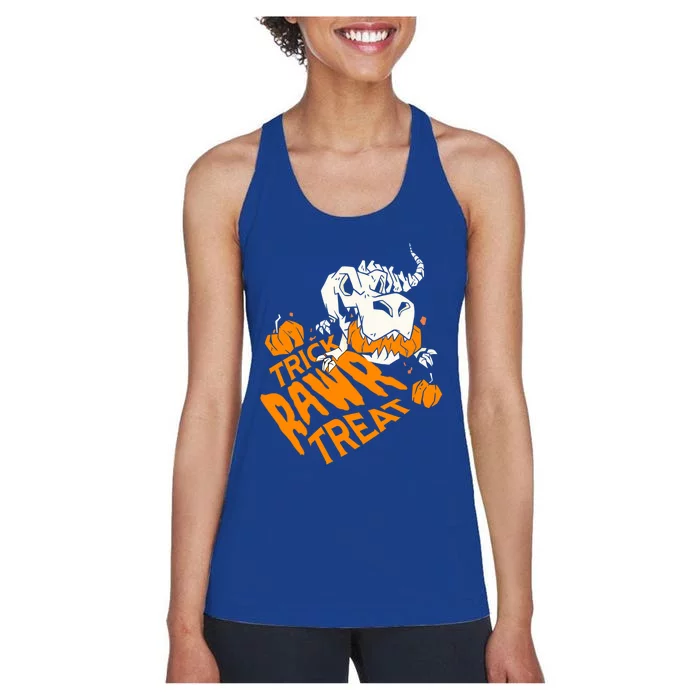 Skeleton TRex Halloween Dinosaur Trick Rawr Treat Meaningful Gift Women's Racerback Tank