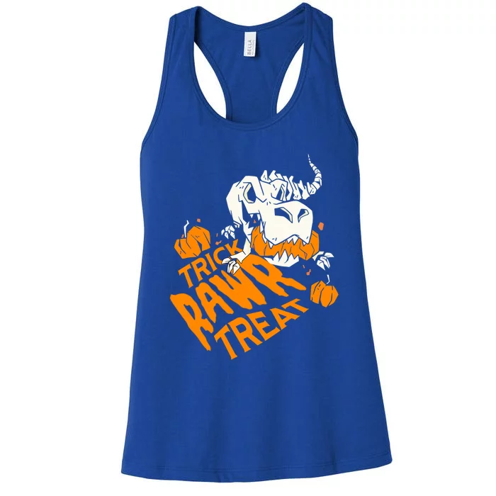 Skeleton TRex Halloween Dinosaur Trick Rawr Treat Meaningful Gift Women's Racerback Tank