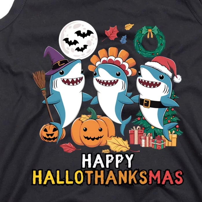 Shark Thanksgiving Happy Hallothanksmas Christmas Halloween Tank Top