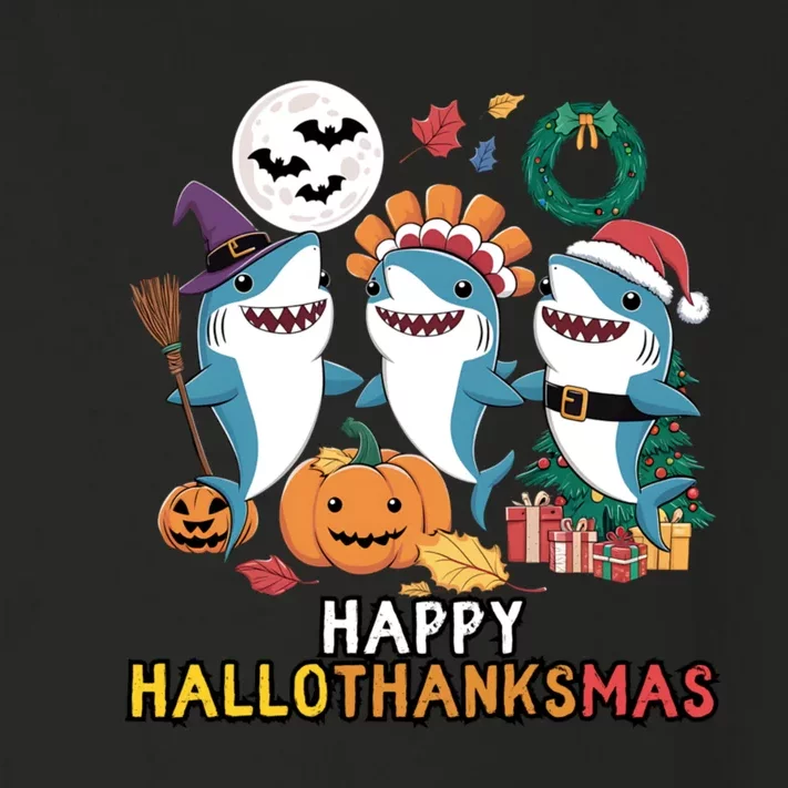 Shark Thanksgiving Happy Hallothanksmas Christmas Halloween Toddler Long Sleeve Shirt