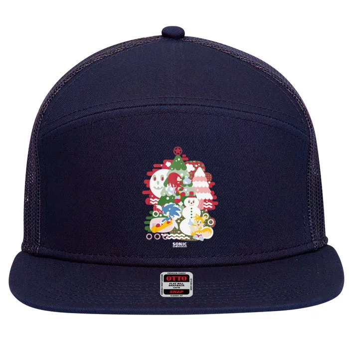 Sonic The Hedgehog Christmas Sonic & Friends Enjoying Winter 7 Panel Mesh Trucker Snapback Hat