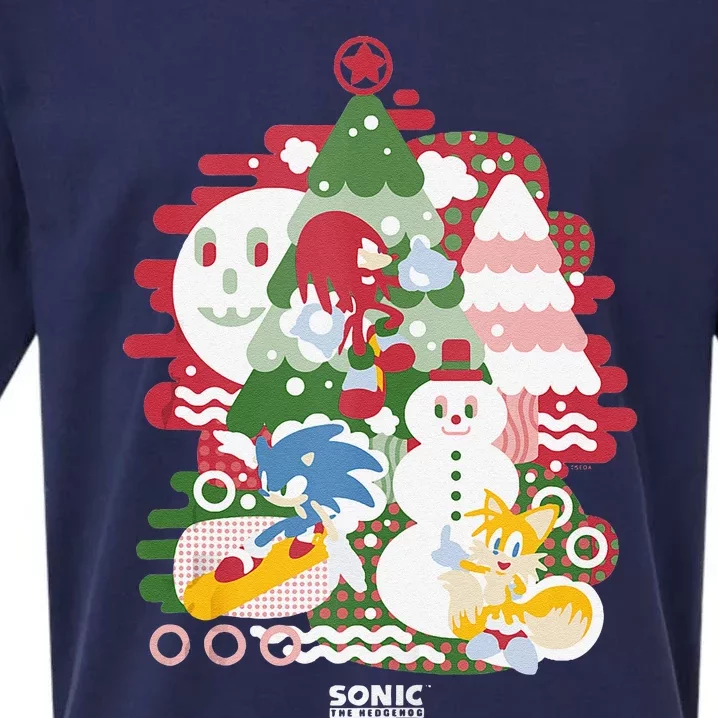 Sonic The Hedgehog Christmas Sonic & Friends Enjoying Winter Sueded Cloud Jersey T-Shirt