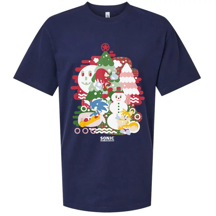 Sonic The Hedgehog Christmas Sonic & Friends Enjoying Winter Sueded Cloud Jersey T-Shirt