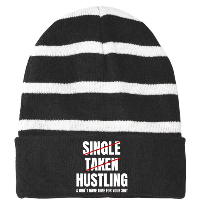 Single Taken Hustling Hustle Merch Striped Beanie with Solid Band